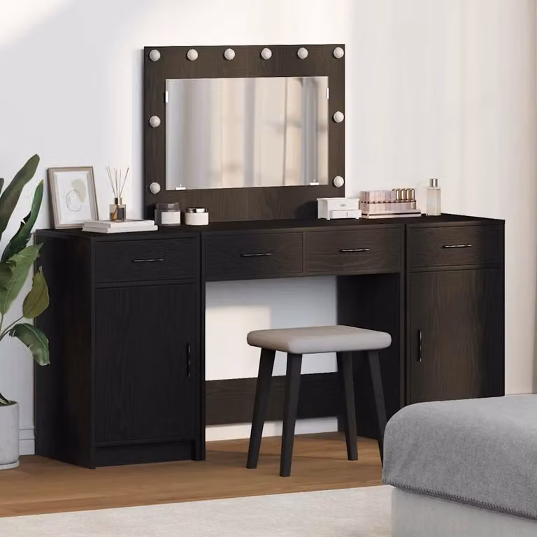 vidaXL Tavolo da Trucco Hollywood LED Moderno Nero L: 78,5 cm, P: 41 cm, H: 135 cm