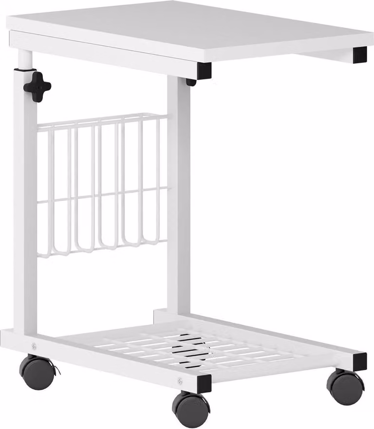 Tavolo per laptop regolabile in altezza con rotelle e spazio di archiviazione, 48 x 30 cm, tavolino laterale