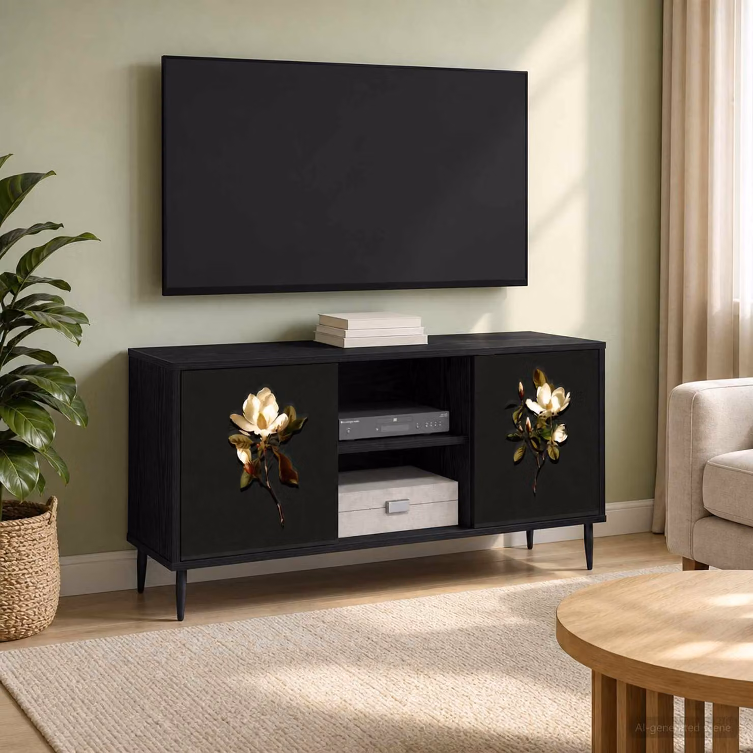 Mobile TV vidaXL BREMEN in Rovere Nero con scomparti multimediali L 102 x P 33 x H 51 cm