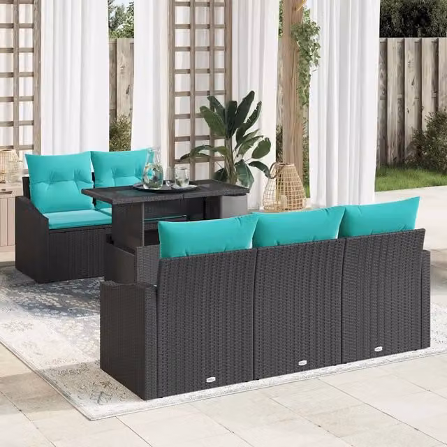 Set Divano da Giardino 6 pz 5-Numero di posti Nero e Blu 3348922