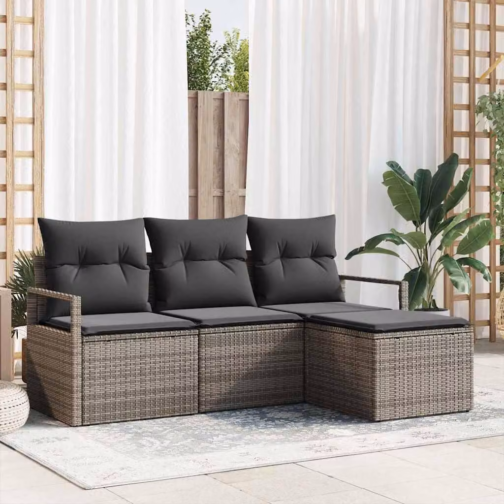 Maison Exclusive - Set di divani da salotto, 4 pezzi, grigio, in rattan sintetico