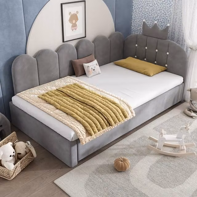 Letto Mivray con letto estraibile a L rivestito in velluto grigio L 203 cm x P 90 cm x H 98 cm