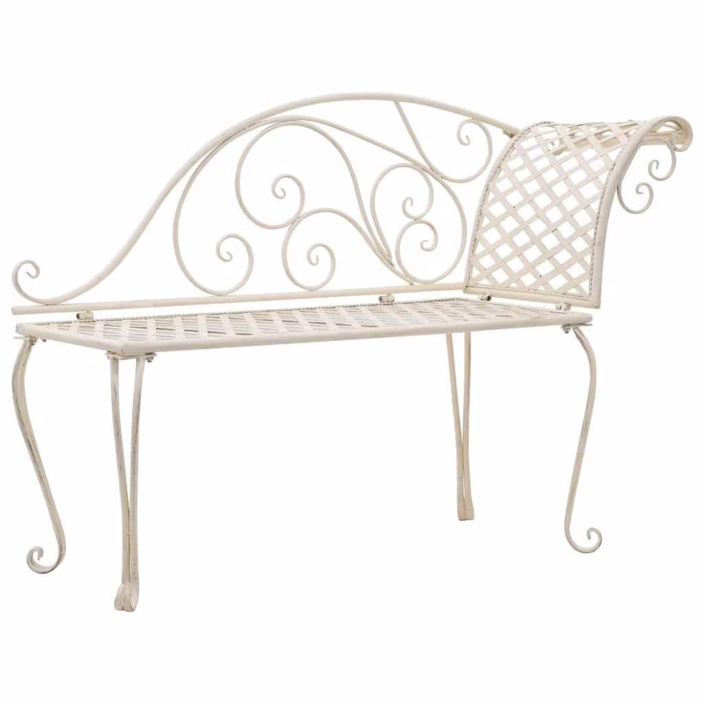 The Living Store Chaise longue da giardino 128 cm in metallo bianco antico