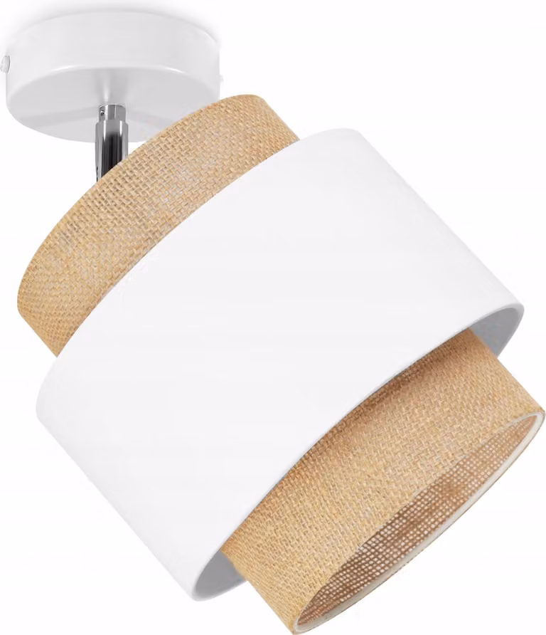 Boho Deckenbeleuchtung Lampen Deckenlampen - Lampada da soffitto Industrial - Lampada a sospensione in metallo e tessuto - 1 lampadina - Bianco e juta