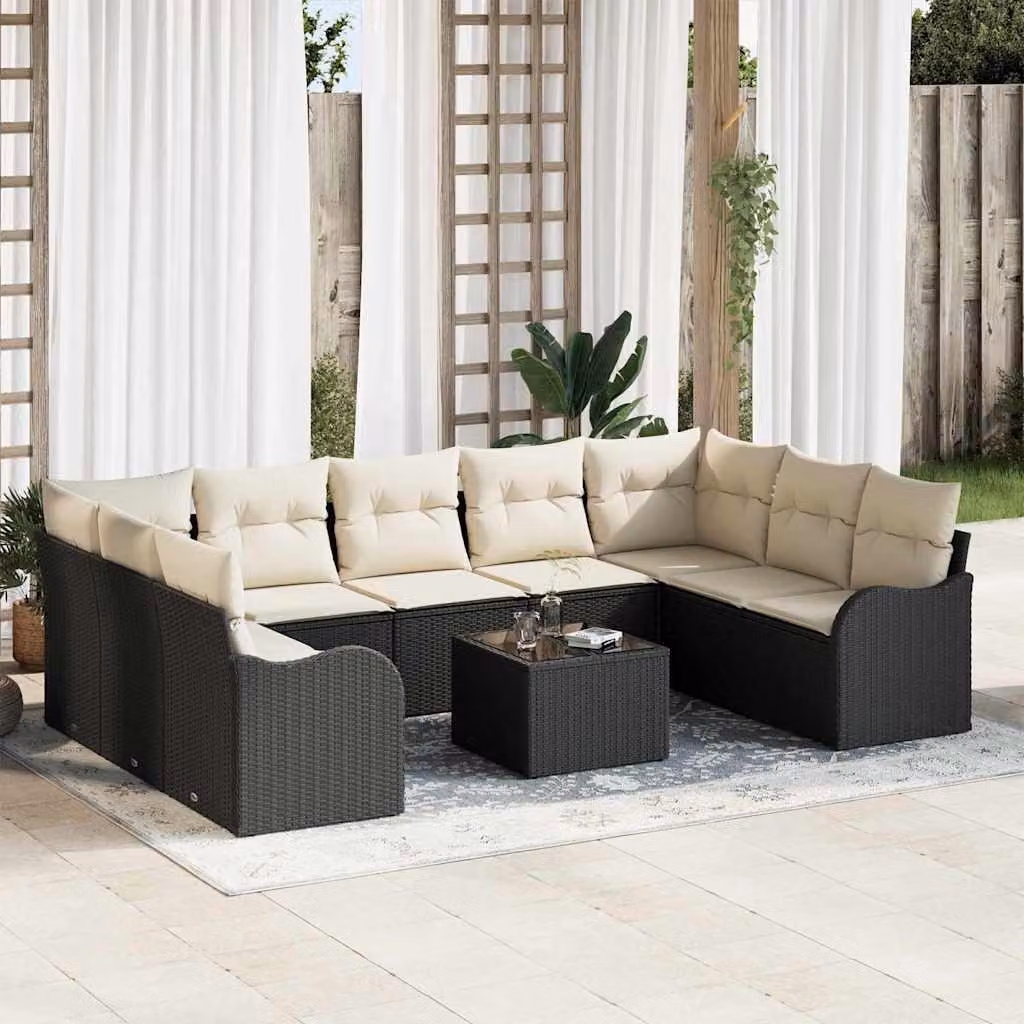 Maison Exclusive - Set Divano da Giardino 10 pcs Nero e bianco Poly Rattan