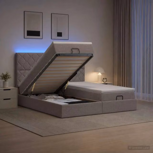 Letto Ottomano con Materasso vidaXL con Illuminazione LED e Porta USB, L/P: 180 x 200 cm, Grigio/Beige – 1