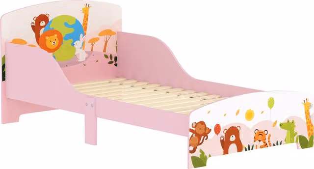 Lettino per bambini AIYAPLAY in legno con sponde di sicurezza, Rosa, L: 143 cm, P: 77 cm, H: 60 cm – 1
