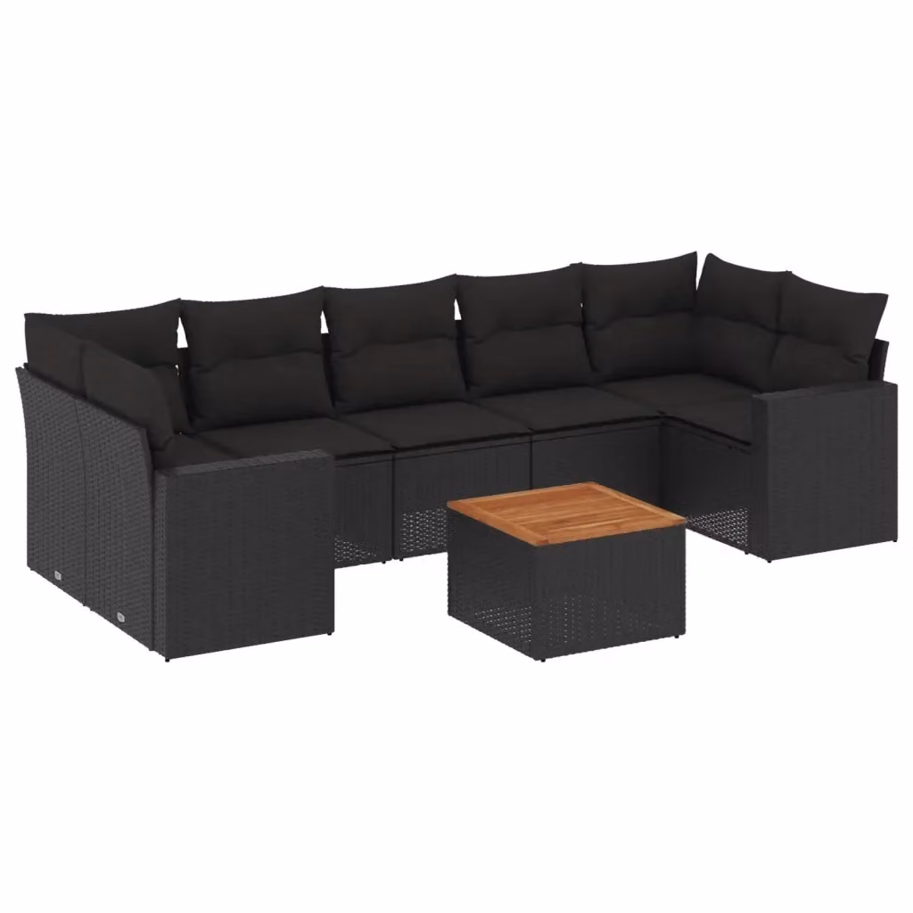 vidaXL Set Divani da Giardino a L in Polyrattan Nero con 8 Cuscini e Tavolino da Esterno – 2