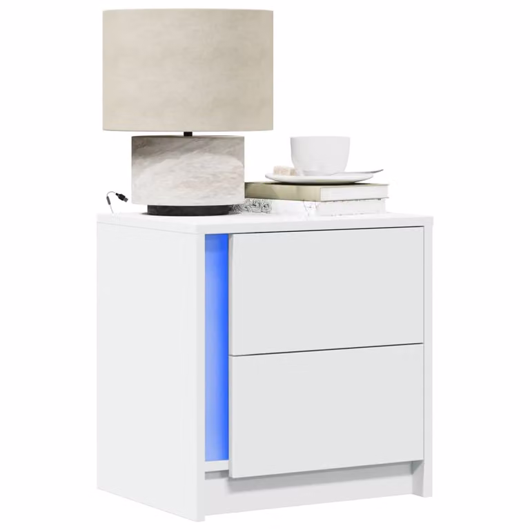 Set di 2 comodini vidaXL bianchi in legno con luci LED integrate per camera da letto e soggiorno