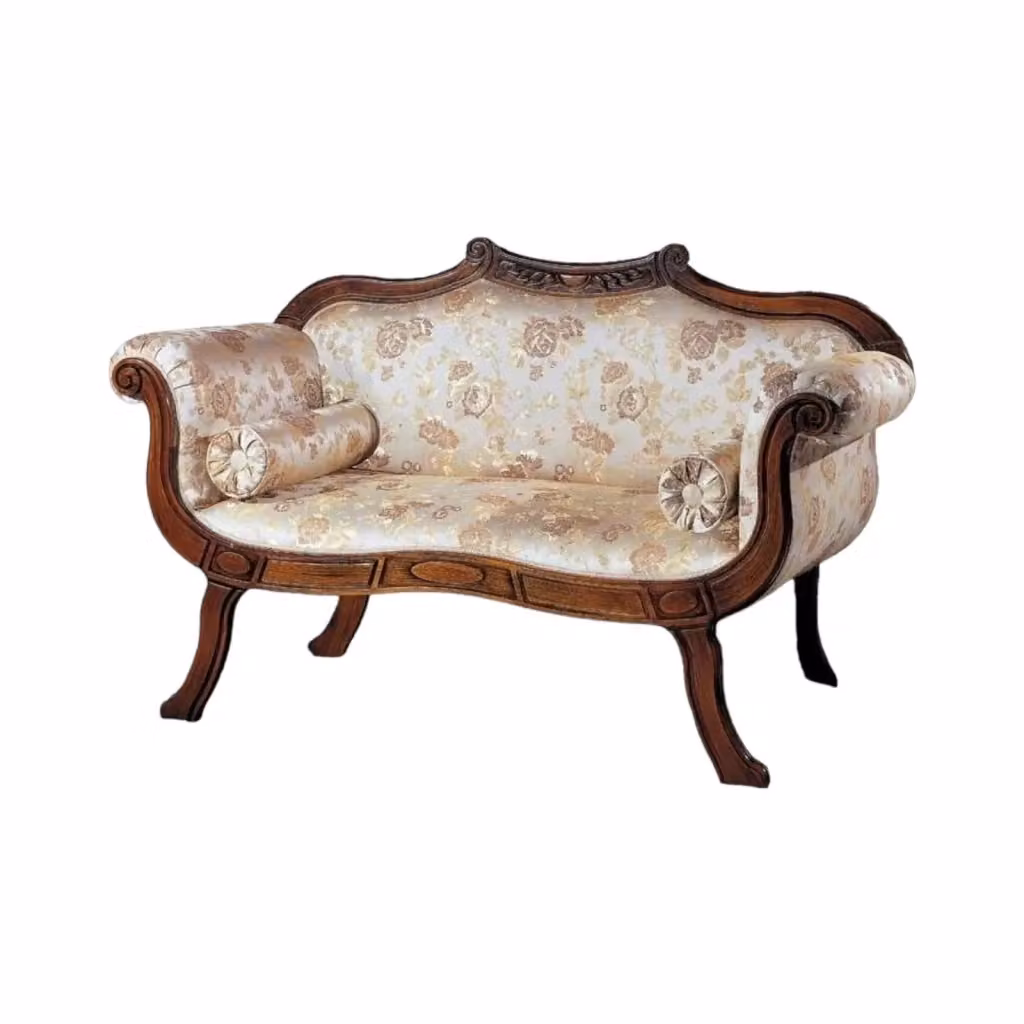 Divanetto imbottito in legno di faggio intagliato con decorazioni floreali Mobili 2G L: 155 cm, P: 65 cm, H: 96 cm – 2