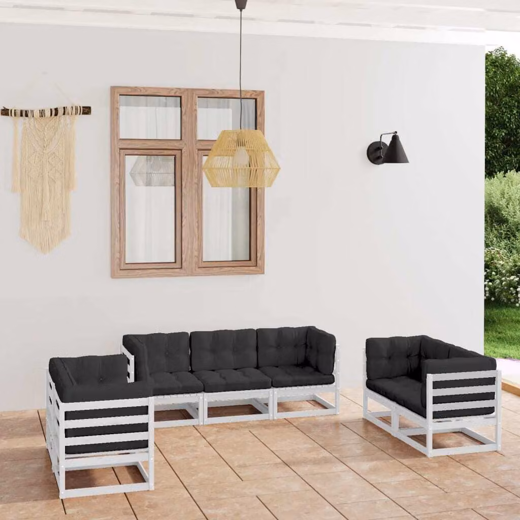 The Living Store Set salotto da giardino 7 pezzi con cuscini in legno di pino massiccio