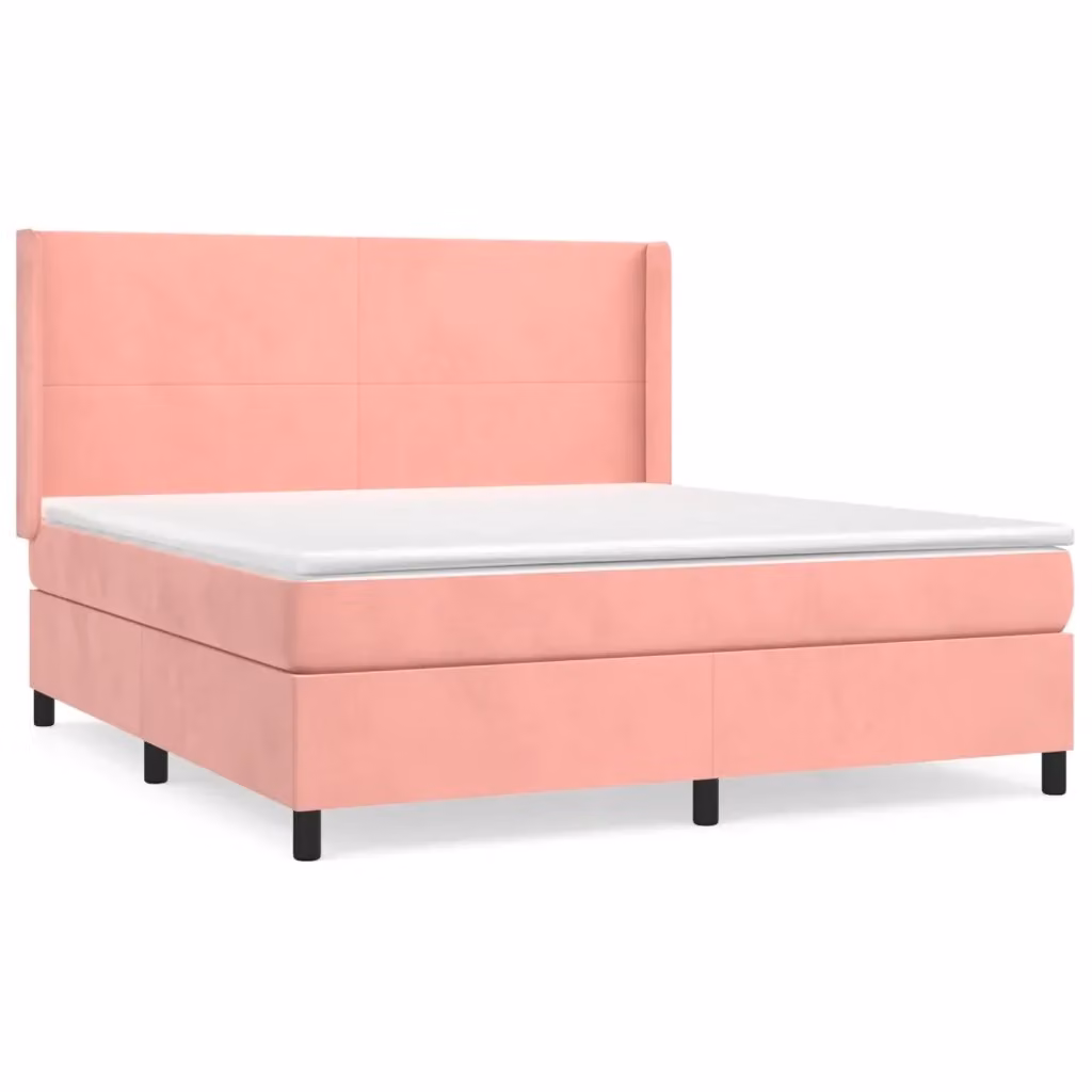 vidaXL Giroletto a Molle con Materasso Ibrido in Velluto Rosa e Bianco L/P/H: 180 x 200 x 128 cm – 2