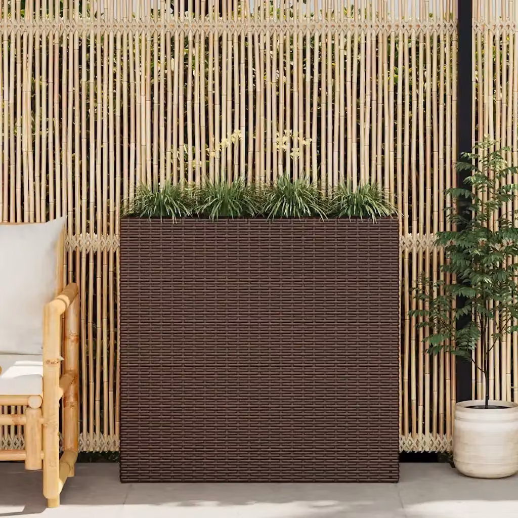 Letto rialzato da giardino con 4 fioriere in polyrattan marrone e plastica – 2