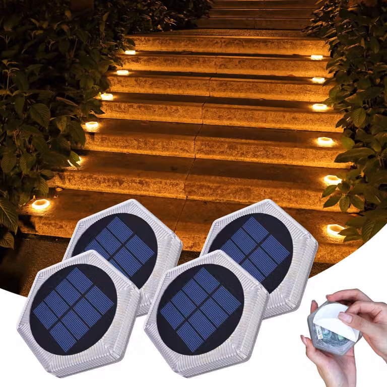 Set di 4 luci solari da esterno, impermeabili (grado di protezione IP68), luce bianco caldo, ideali per scale e vialetti