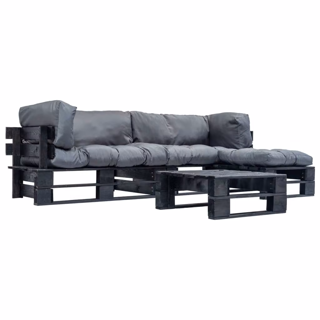 Maison Exclusive - Set da giardino da 4 pezzi realizzato con pallet e cuscini grigi in legno