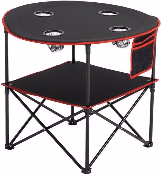 Tavolo pieghevole da campeggio - 72 x 72 cm - Impermeabile - Con 4 contenitori - Include borsa per il trasporto - Nero