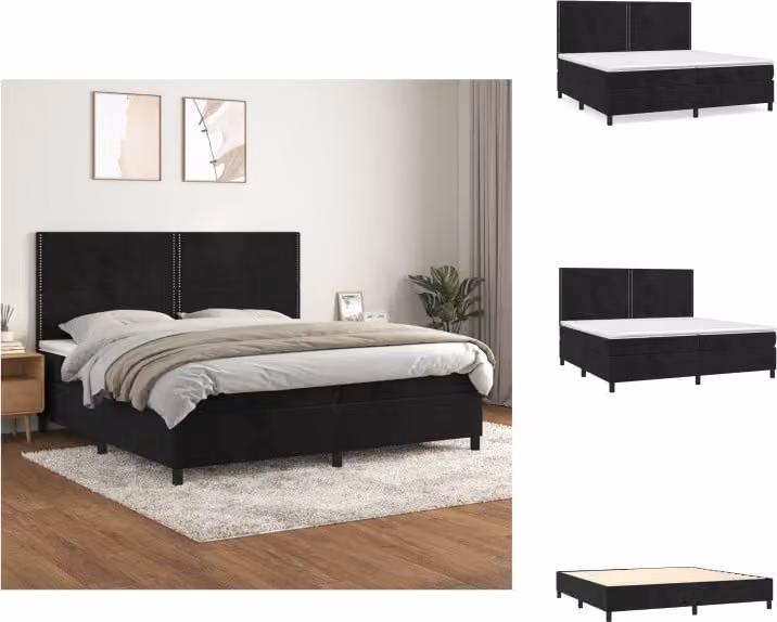vidaXL Letto a molle con materasso nero 200x200 cm in velluto - Letti & Reti