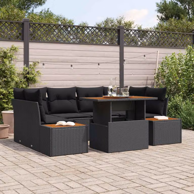 Set Divano da Giardino Moderno vidaXL in Polyrattan Nero 7 Pezzi