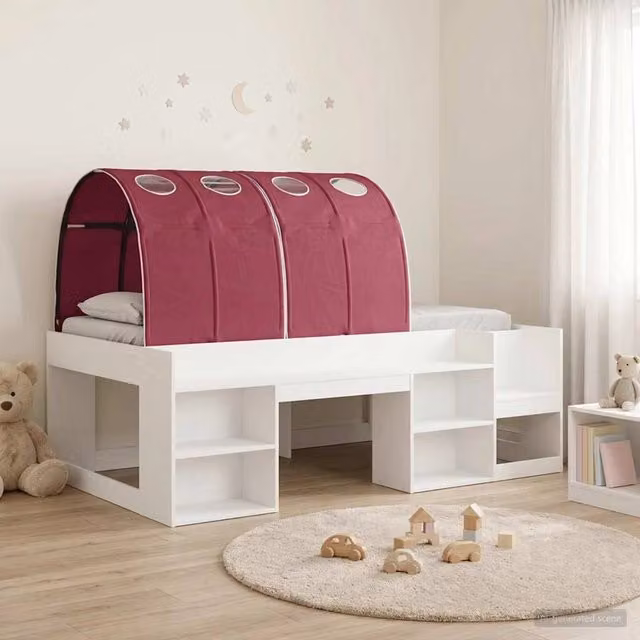 Letto con Tunnel 3 pz Bianco e Rosso Legno ingegnerizzato 3423609