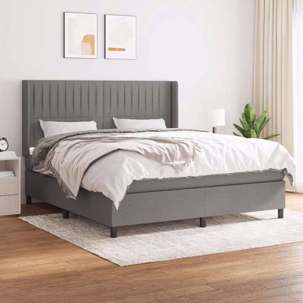 vidaXL Giroletto a Molle Ibrido con Materasso in Tessuto Grigio e Bianco L/P/H: 180 x 200 x 128 cm – 1
