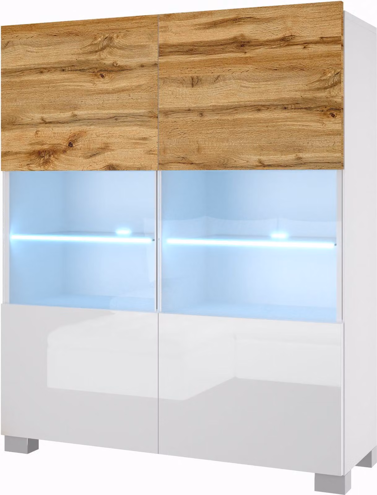 BELINI cassettiera credenza soggiorno camera da letto armadio a colonna con luci LED (rovere Wotan / bianco)