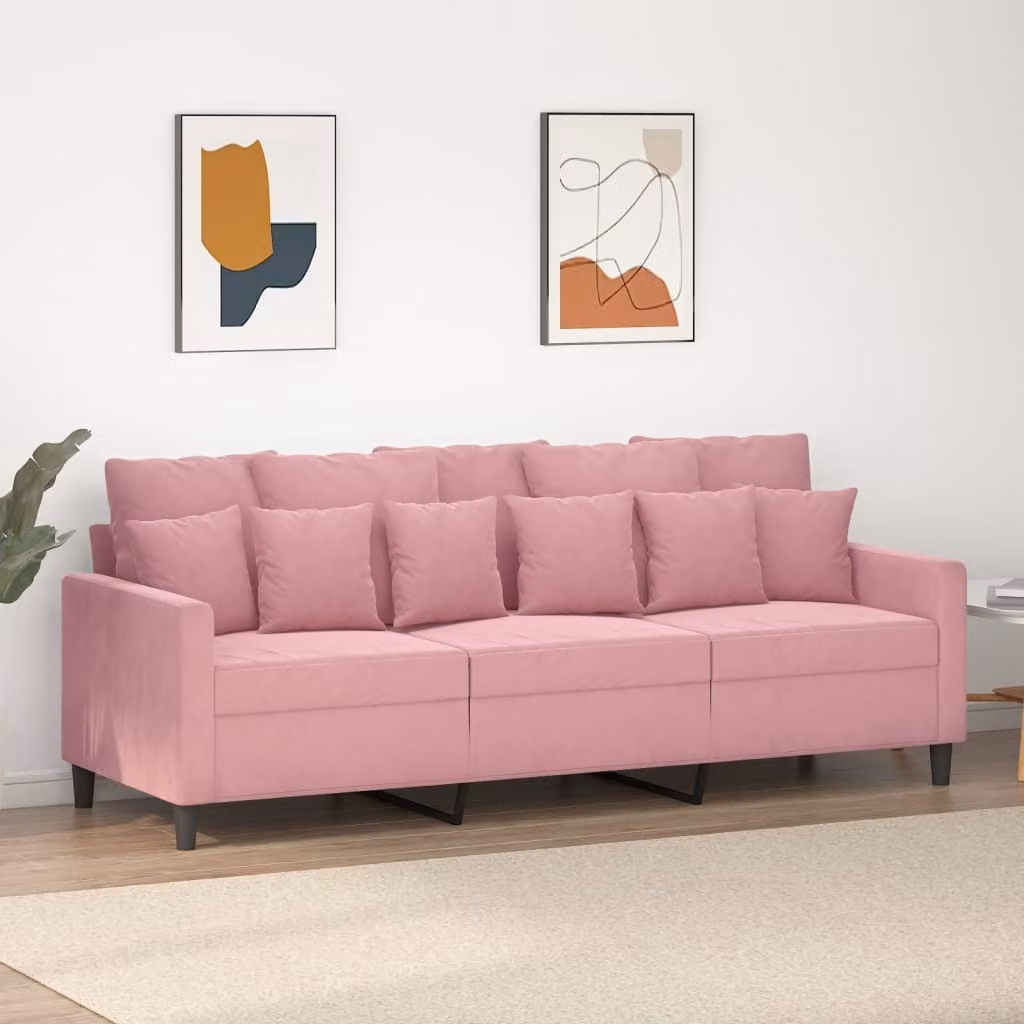 Divano Maison Exclusive, tre posti, rosa, 180 cm, in velluto