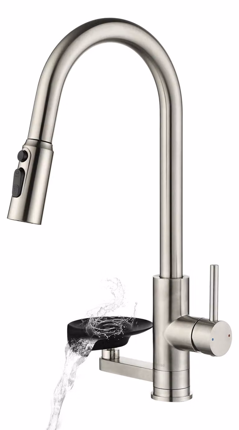 Rubinetto da cucina estraibile - Con vaschetta in vetro - Rotazione 360° - Acciaio inox 304 - Cromo specchio