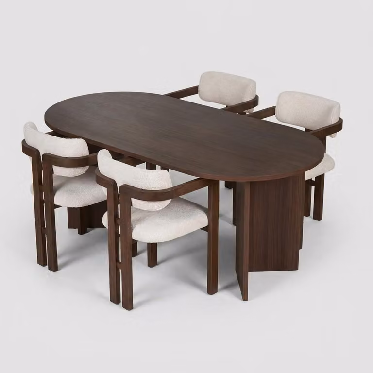 Set da pranzo Meridia 4 con 4 sedie imbottite in noce scuro - bianco