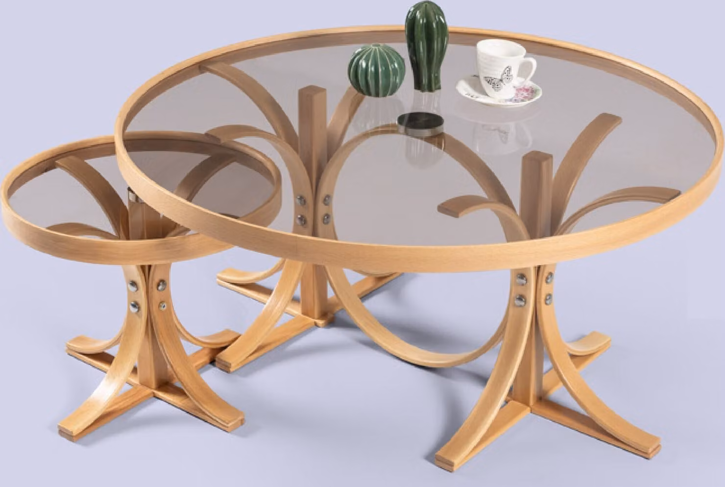 Hellbraune Wohnzimmer Couchtische Designer Runde Sofatische 2tlg Set
