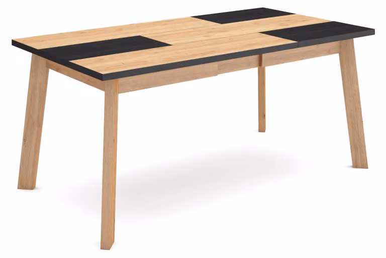 Tavolo da pranzo, 170 cm, 8 posti, finitura effetto legno di quercia, gambe nere, melaminico