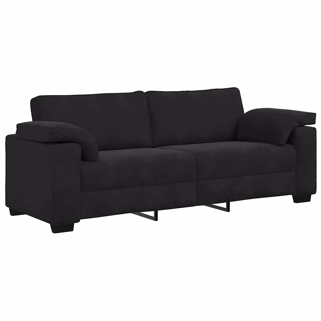 Divano a 3 posti moderno vidaXL in velluto nero con cuscini inclusi L: 220 cm, P: 77 cm, H: 82 cm – 2