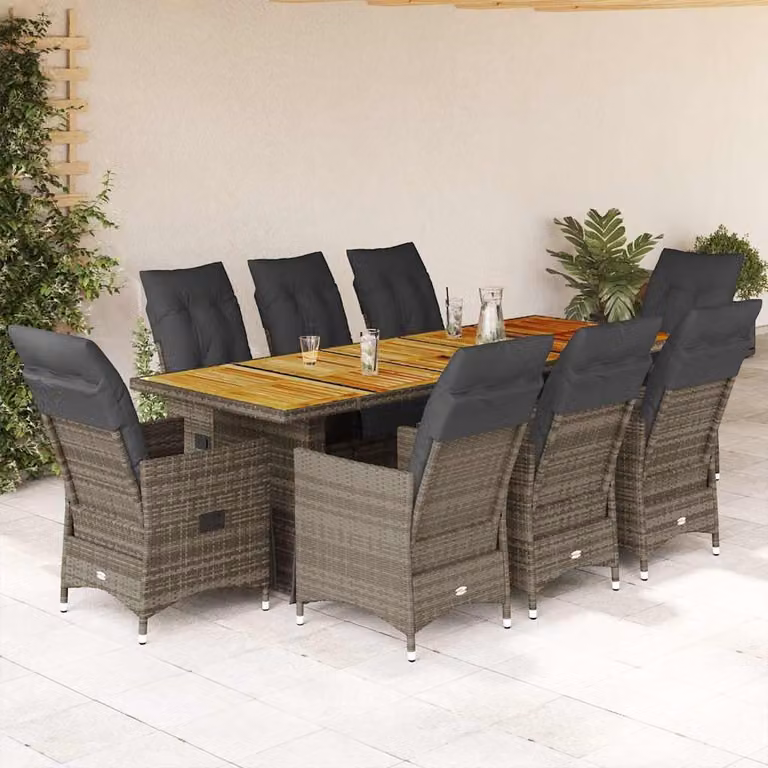 vidaXL Set Bistrò da Giardino 9 pz in Polyrattan e Legno di Acacia Grigio
