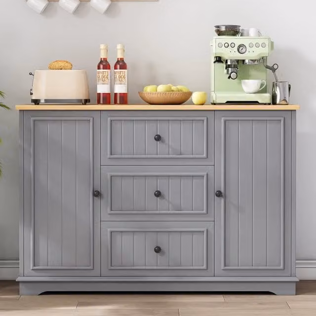 Credenza e madia con 3 cassetti, ante e ripiani regolabili per cucina e soggiorno, MDF grigio, 126 × 40 × 86 cm