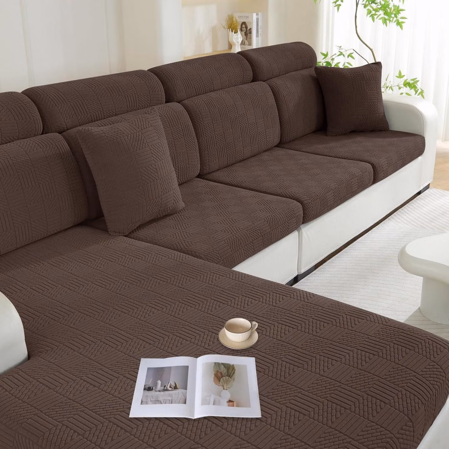 Copertura elastica universale antiscivolo per cuscini di divano, adatta a cuscini singoli (divani angolari, divani a penisola)