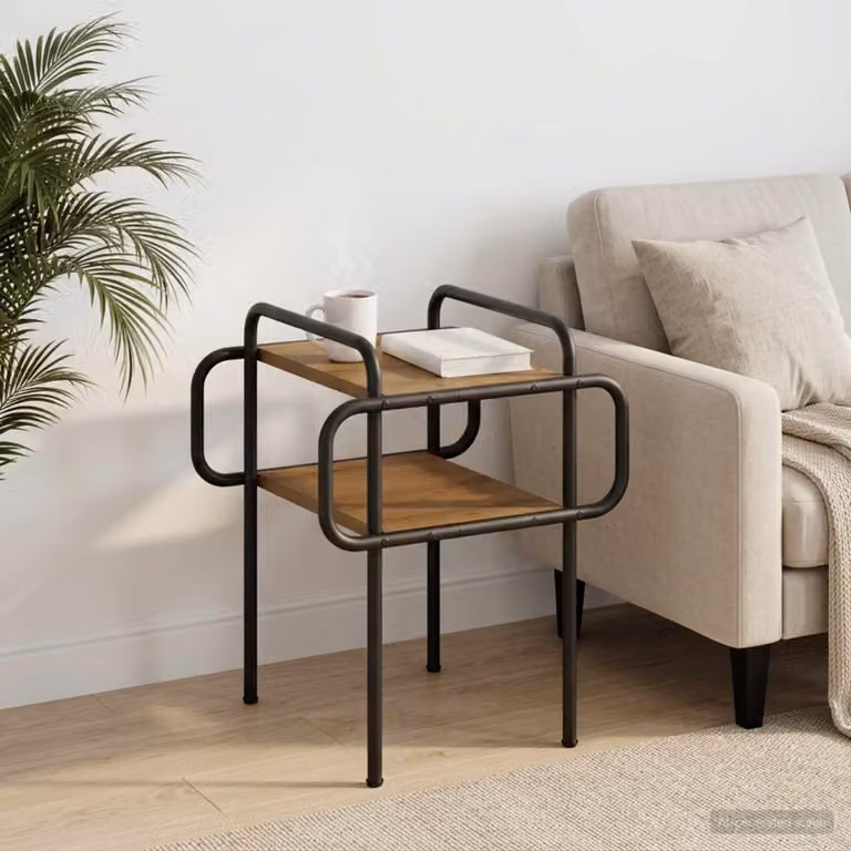 vidaXL Tavolino da salotto moderno in legno e metallo color rovere, L/P/H: 40 x 40 x 51 cm