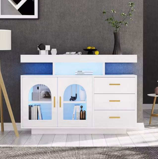 Sideboard moderno MODFU bianco lucido con illuminazione LED integrata, Larghezza: 120 cm