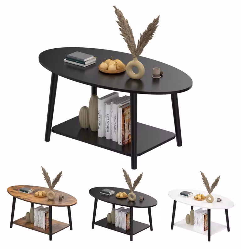 Tavolino ovale moderno con piano in legno