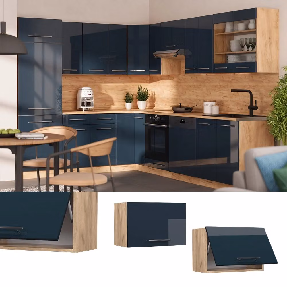 Pensile da cucina Vicco Fame-Line Blu scuro lucido e Rovere, L: 60 cm – 2