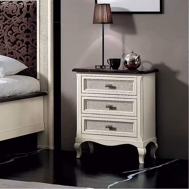 Comodino con 3 cassetti in legno stile shabby chic bicolore bianco e marrone Mobili 2G L: 53 cm, P: 38 cm, H: 66 cm – 2