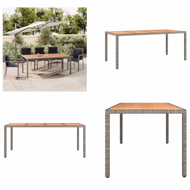 vidaXL Tavolo da giardino con piano in legno grigio in poly rattan e legno massiccio di acacia - Tavolo da giardino con piano in legno - Tavoli da giardino con piano in legno - Mobili da giardino - Tavolo da pranzo
