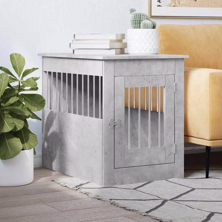 Gabbia per cani vidaXL in legno e metallo, colore grigio cemento, L 80 cm x P 55 cm x H 68 cm