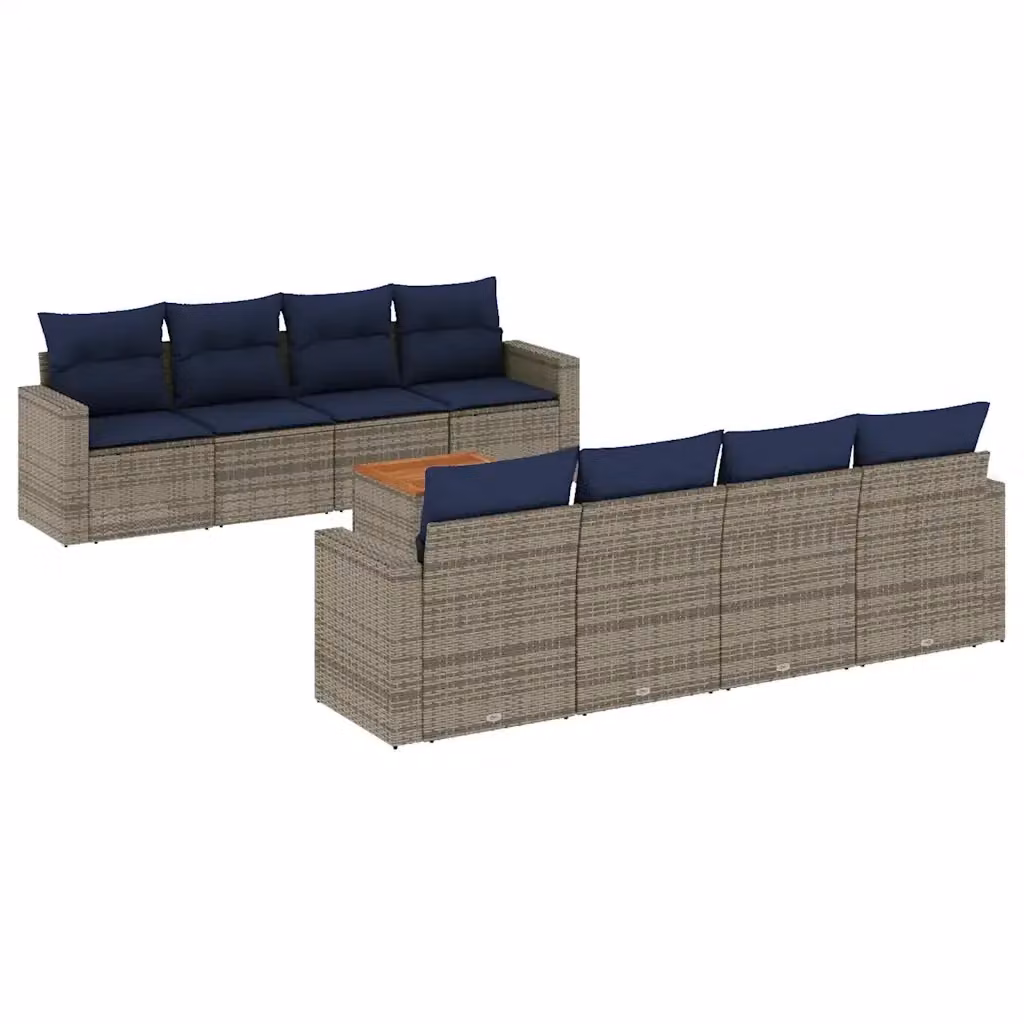 vidaXL Set Divani da Giardino 9 pz in Polyrattan con Cuscini Blu e Grigio per Esterno – 2