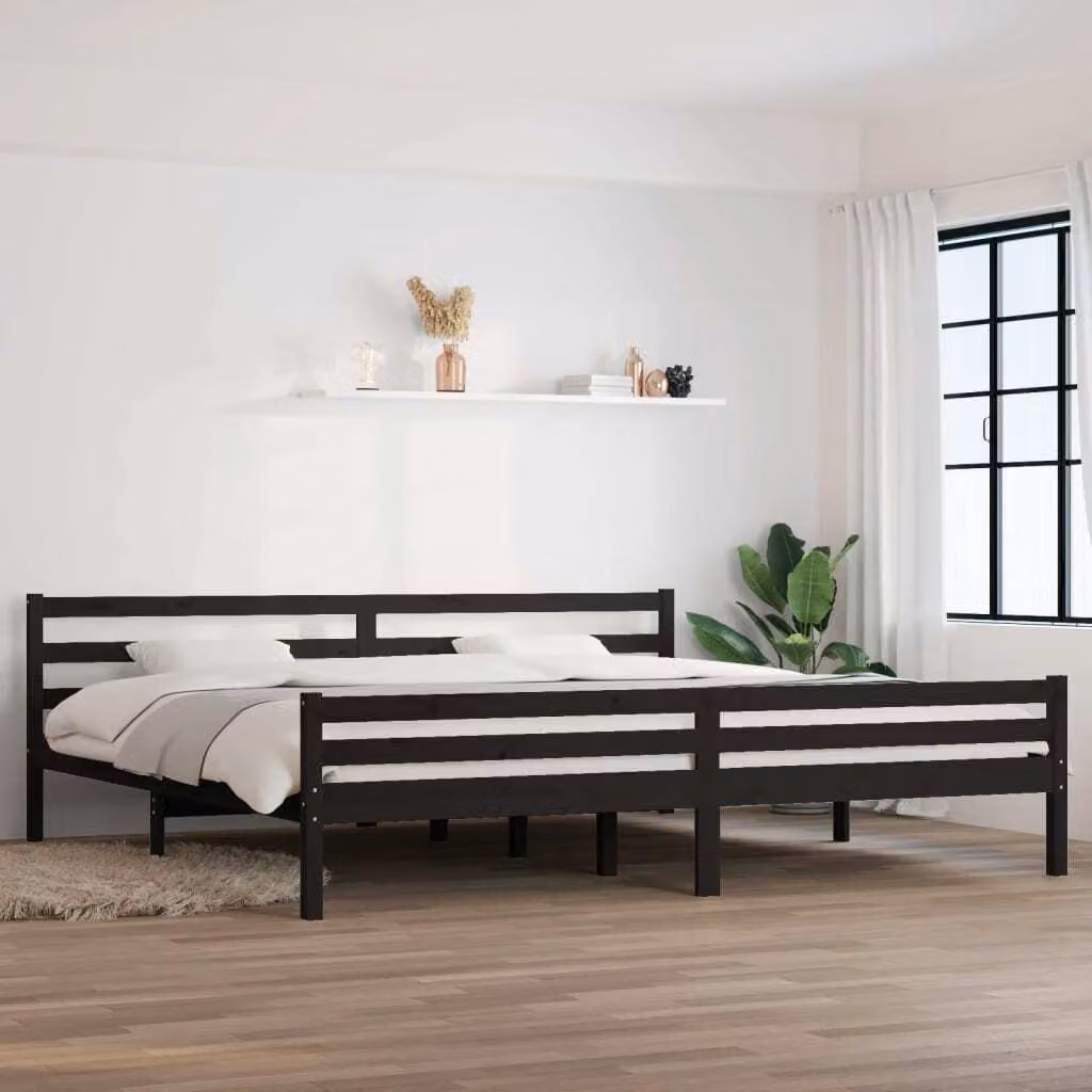 The Living Store Letto in legno massiccio nero 200x200 cm