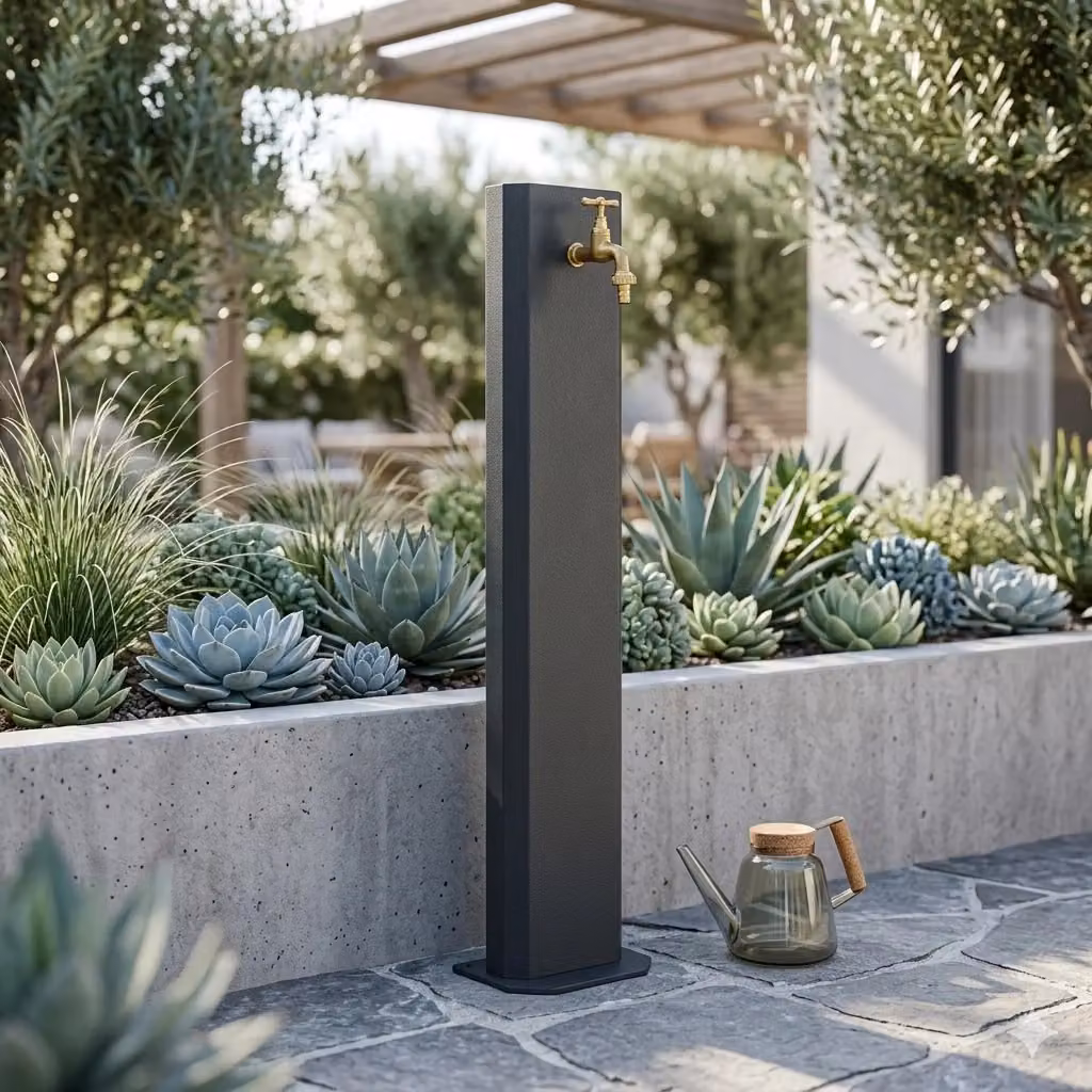 Fontana da Giardino a Colonna Ovale GIORDANOSHOP con Rubinetto in Ottone e Acciaio, Colore Antracite – 2