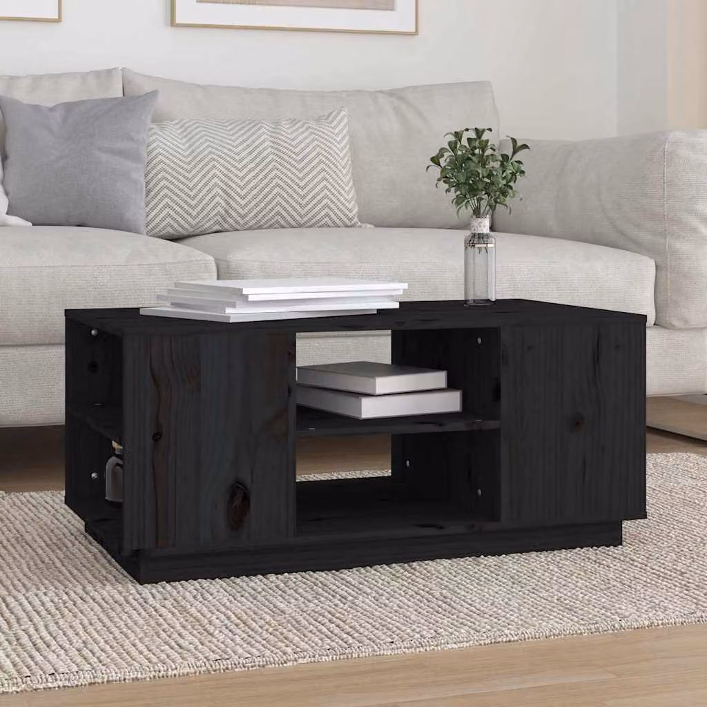 vidaXL Tavolino da Salotto Nero in Legno di Pino Massello L: 90 cm, P: 49 cm, H: 40,5 cm