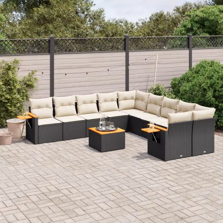vidaXL Set Divani da Giardino 11 pz in Polyrattan Nero con Cuscini e Tavolino da Esterno