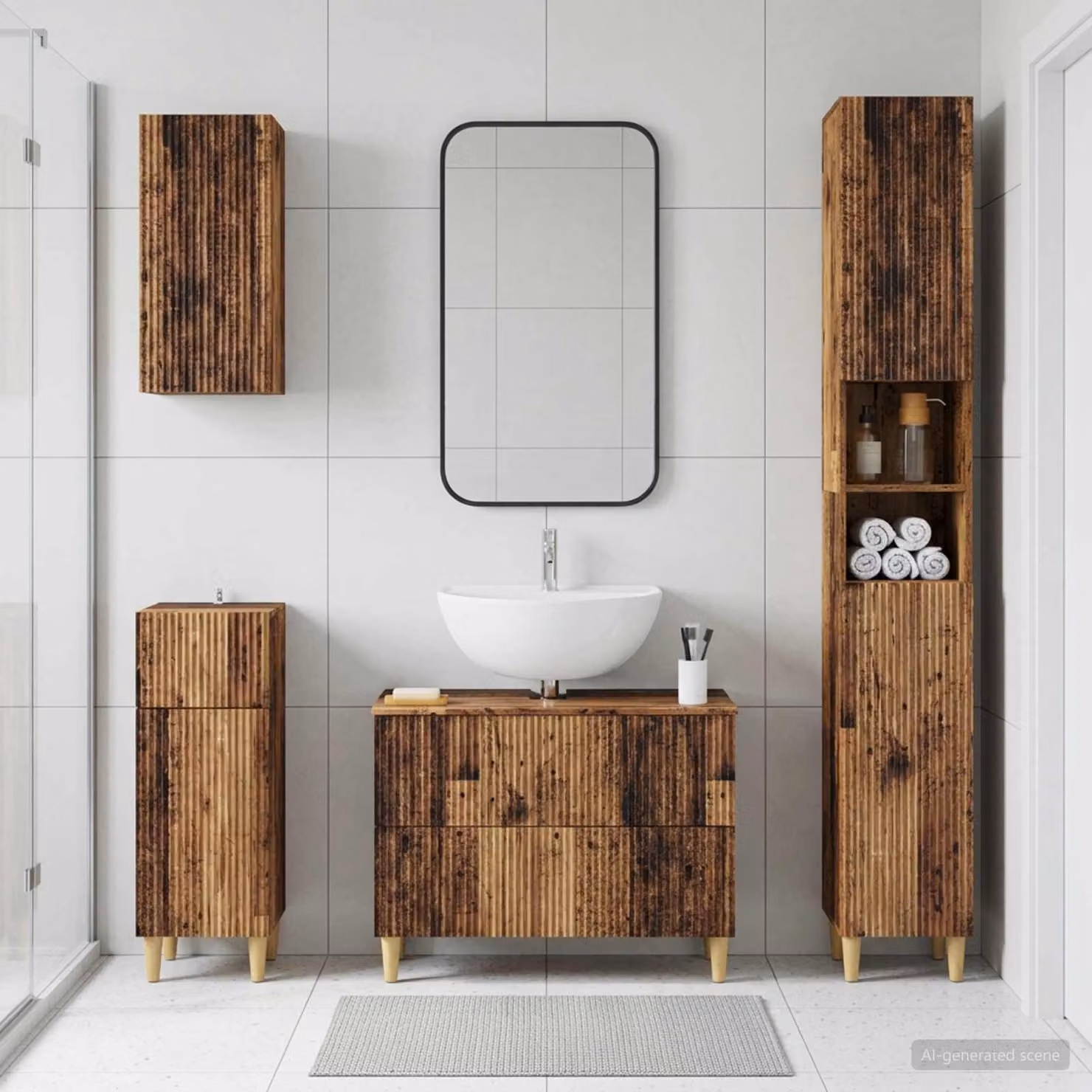 Set di mobili da bagno moderno vidaXL ARNHEM in legno marrone composto da 4 pezzi