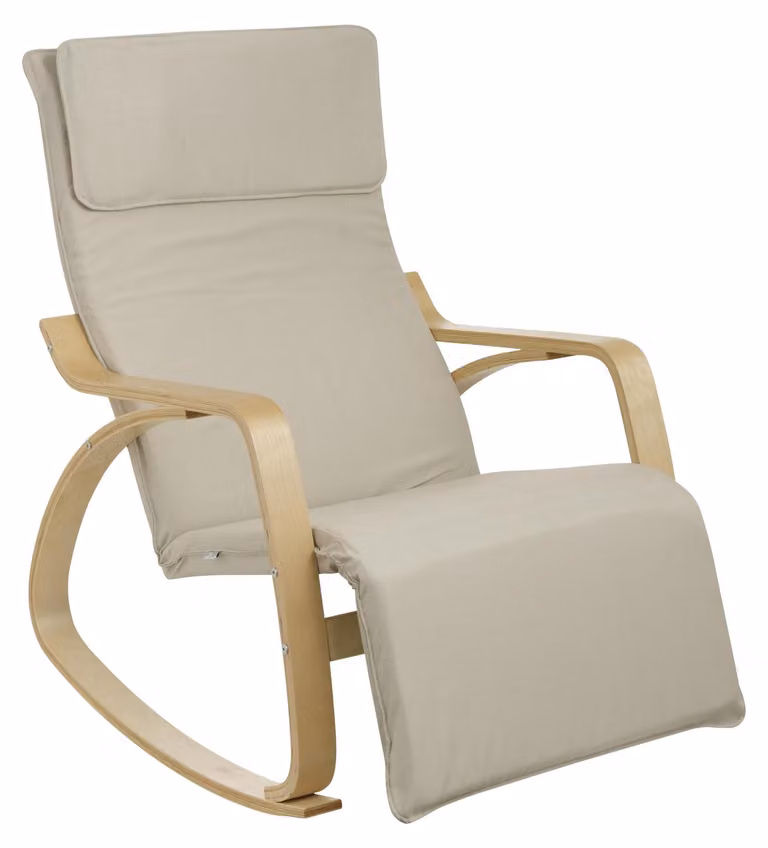 Sedia a dondolo - Poltrona a dondolo - Poltrona relax - Poltrona - Rivestimento in cotone beige