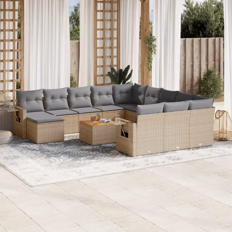vidaXL Set Divano da Giardino a L 13 pz in Polyrattan con Cuscini Beige e Grigio