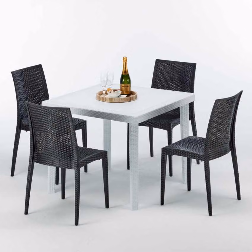 Tavolo quadrato bianco e 4 sedie in polipropilene colorato per esterni Grand Soleil Bistrot Love - Nero